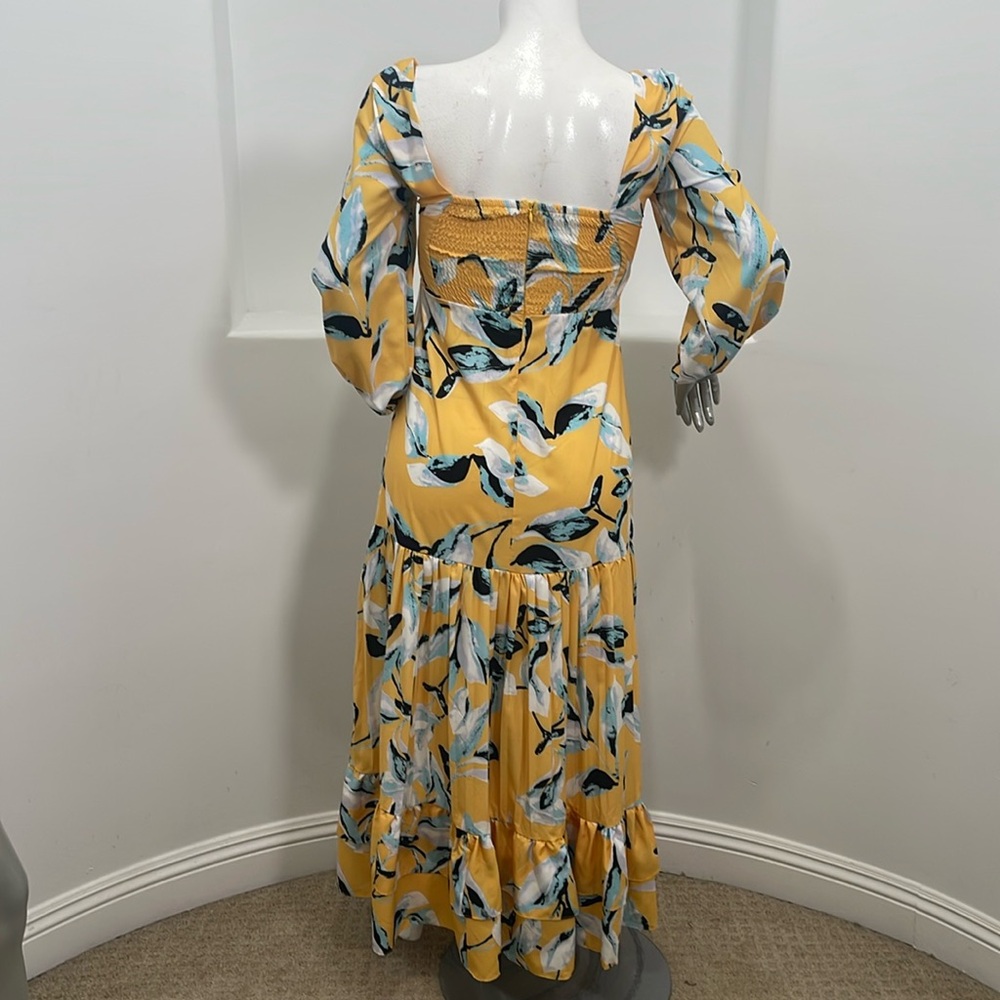 CHICWAYS Women Long Sleeve Tiered Yellow Multi Floral Maxi Dress Size Various - Picture 5 of 15